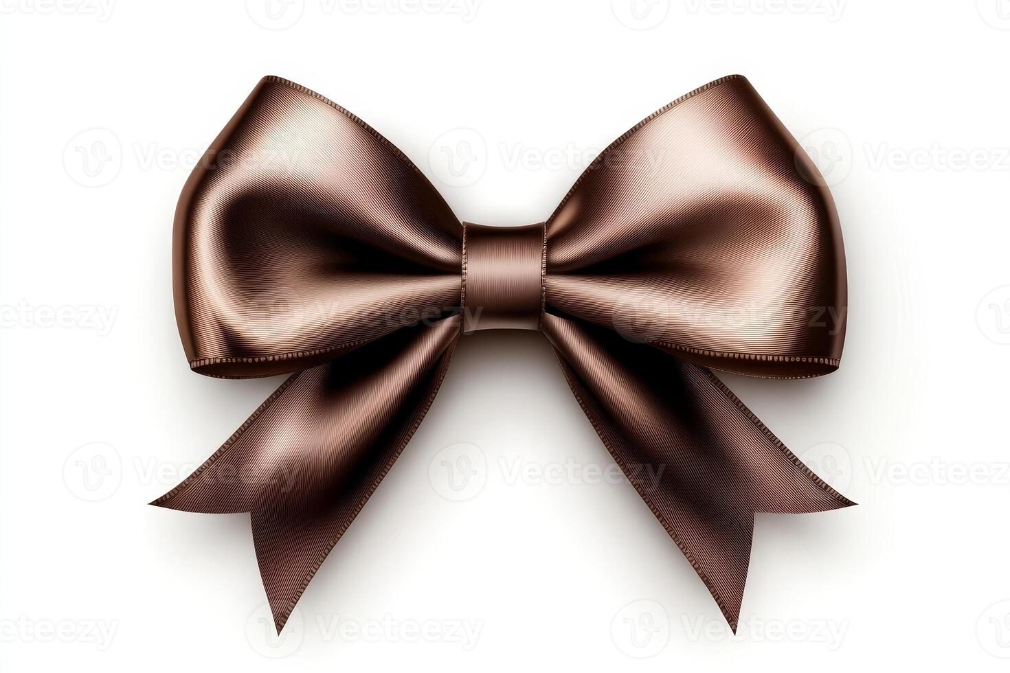 Elegant Brown Satin Bow with Glossy Finish on White Background for Gift Wrapping and Decoration photo