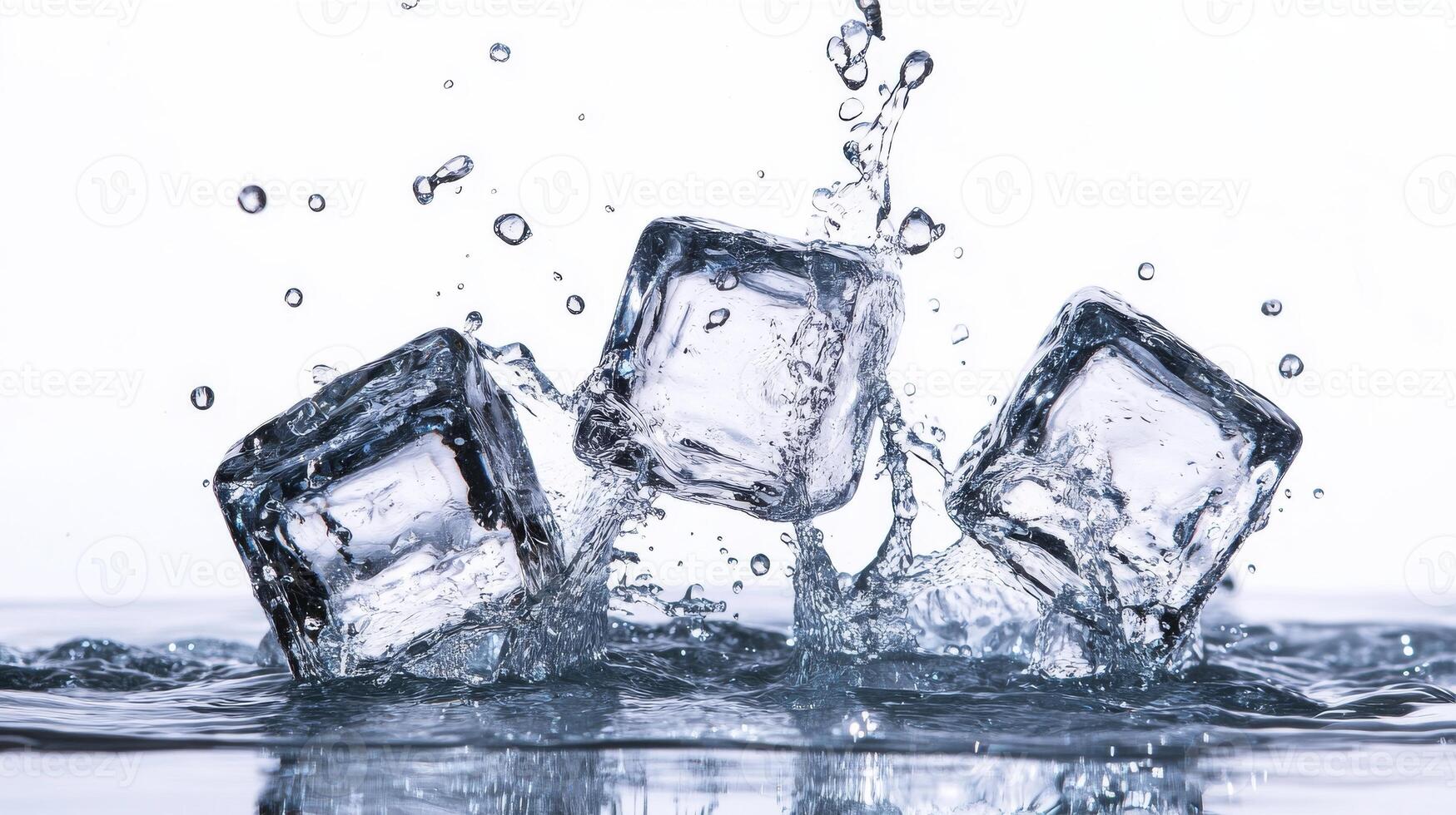 Three ice cubes are floating in a pool of water photo