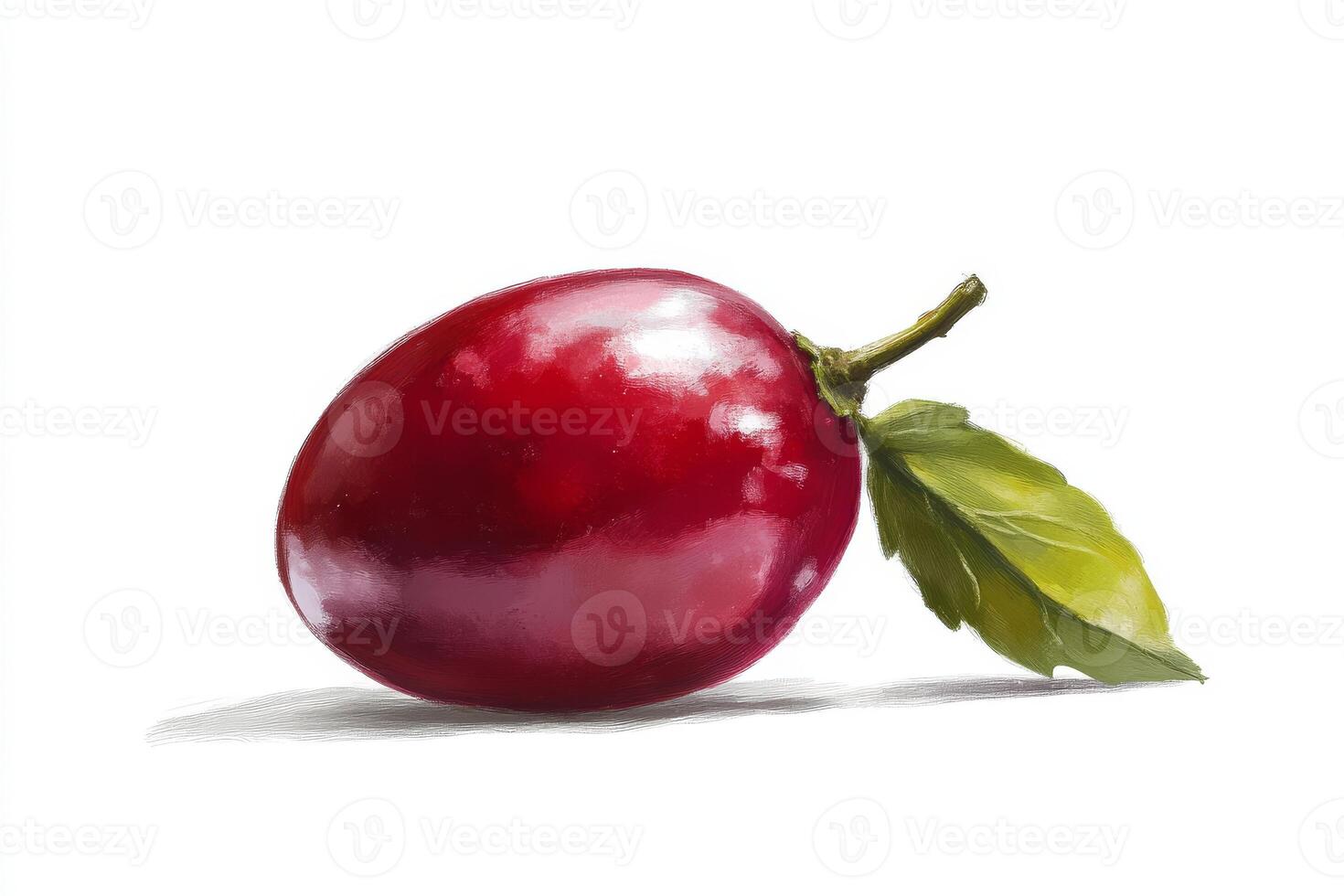 Fresh Red Plum with Green Leaf on White Background photo