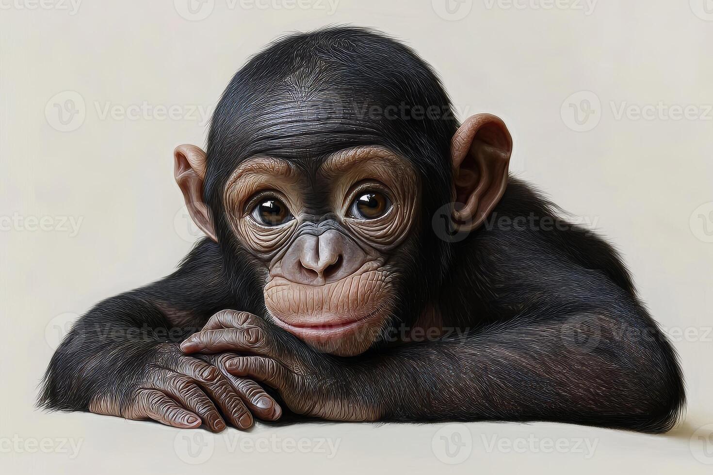 A baby monkey is laying on its back with its hands on its face. The monkey has a big smile on its face and he is content photo