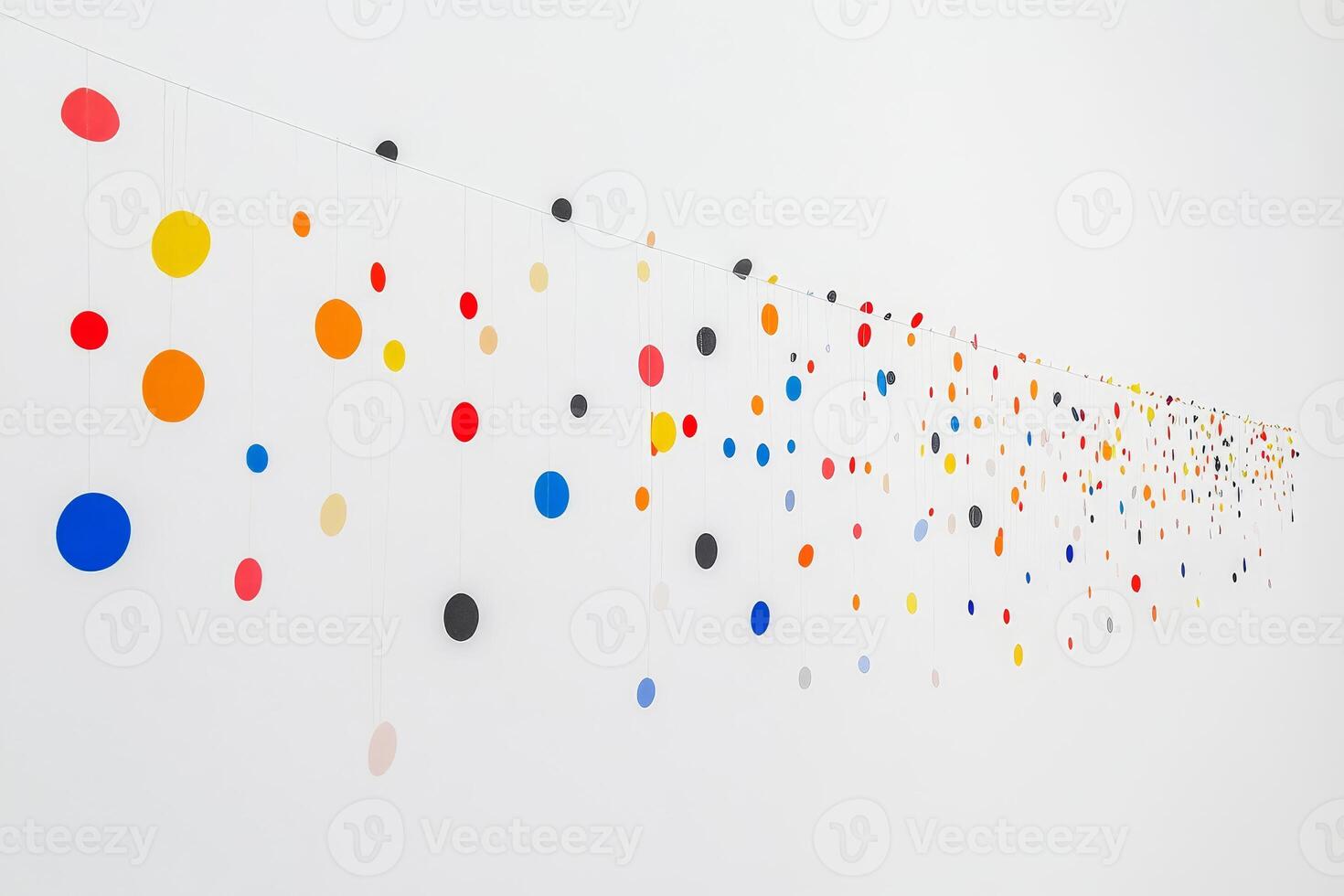 A long line of colorful dots hanging from the ceiling. The dots are in various colors and sizes photo