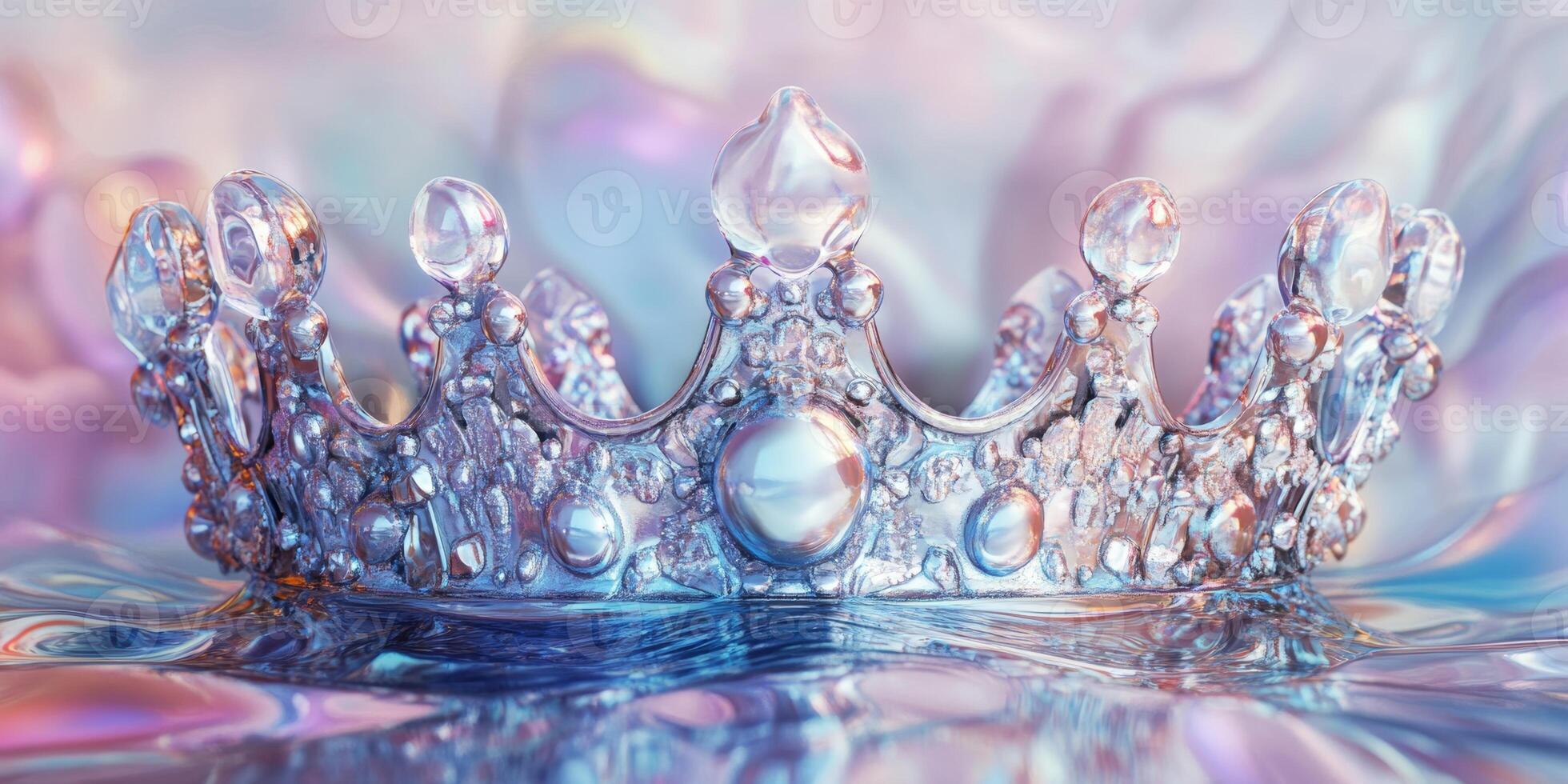 Sparkling Crown with Gems and Pearls on Colorful Abstract Background photo