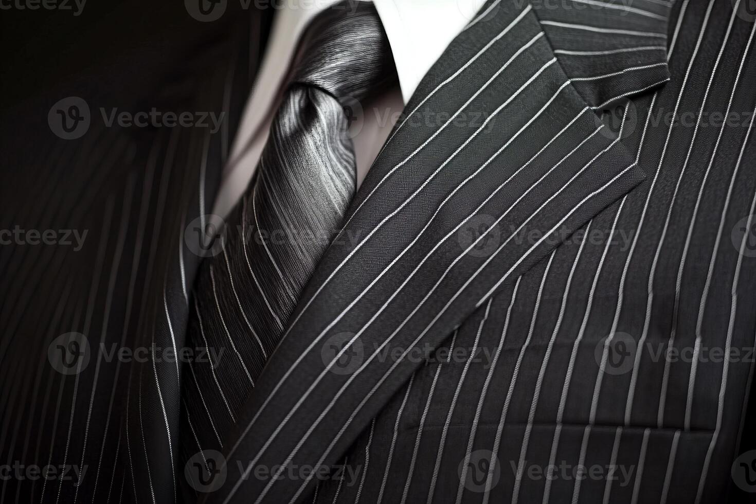 A man in a black and white striped suit and tie is the main focus of the image photo