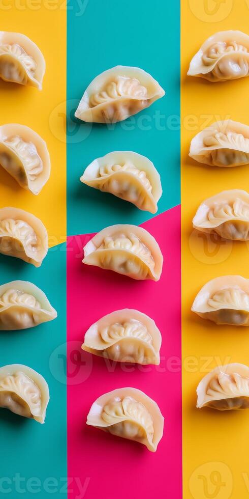Colorful Display of Dumplings on Bright Backgrounds photo