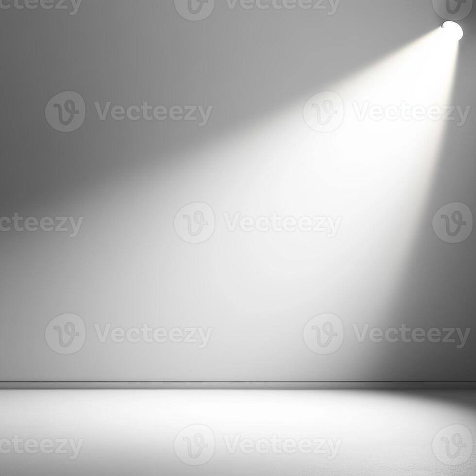 Minimalist Interior with Dramatic Spotlight Casting Shadows on a Plain White Wall photo