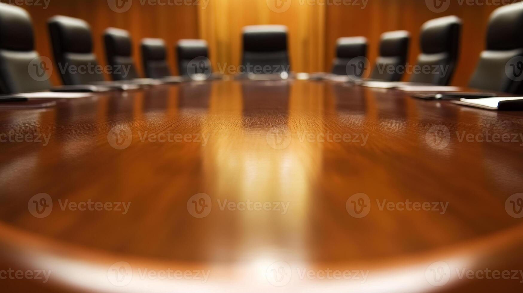 A group of people are sitting around a long wooden table photo