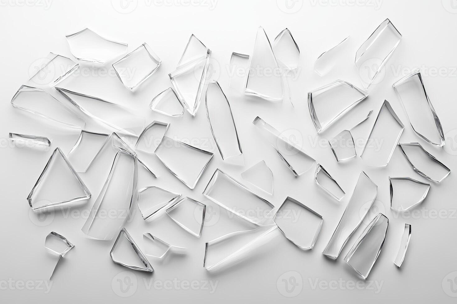 Abstract Composition of Broken Glass Pieces on a White Background photo