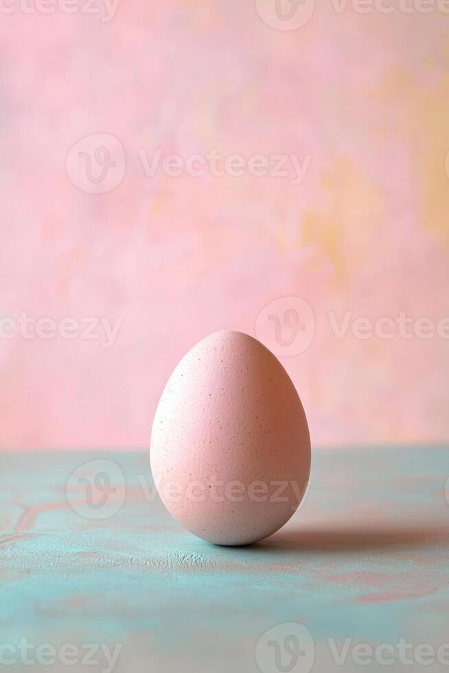 Pastel-Colored Egg on Soft Textured Surface with Blurred Background in Gentle Pink and Blue Tones photo