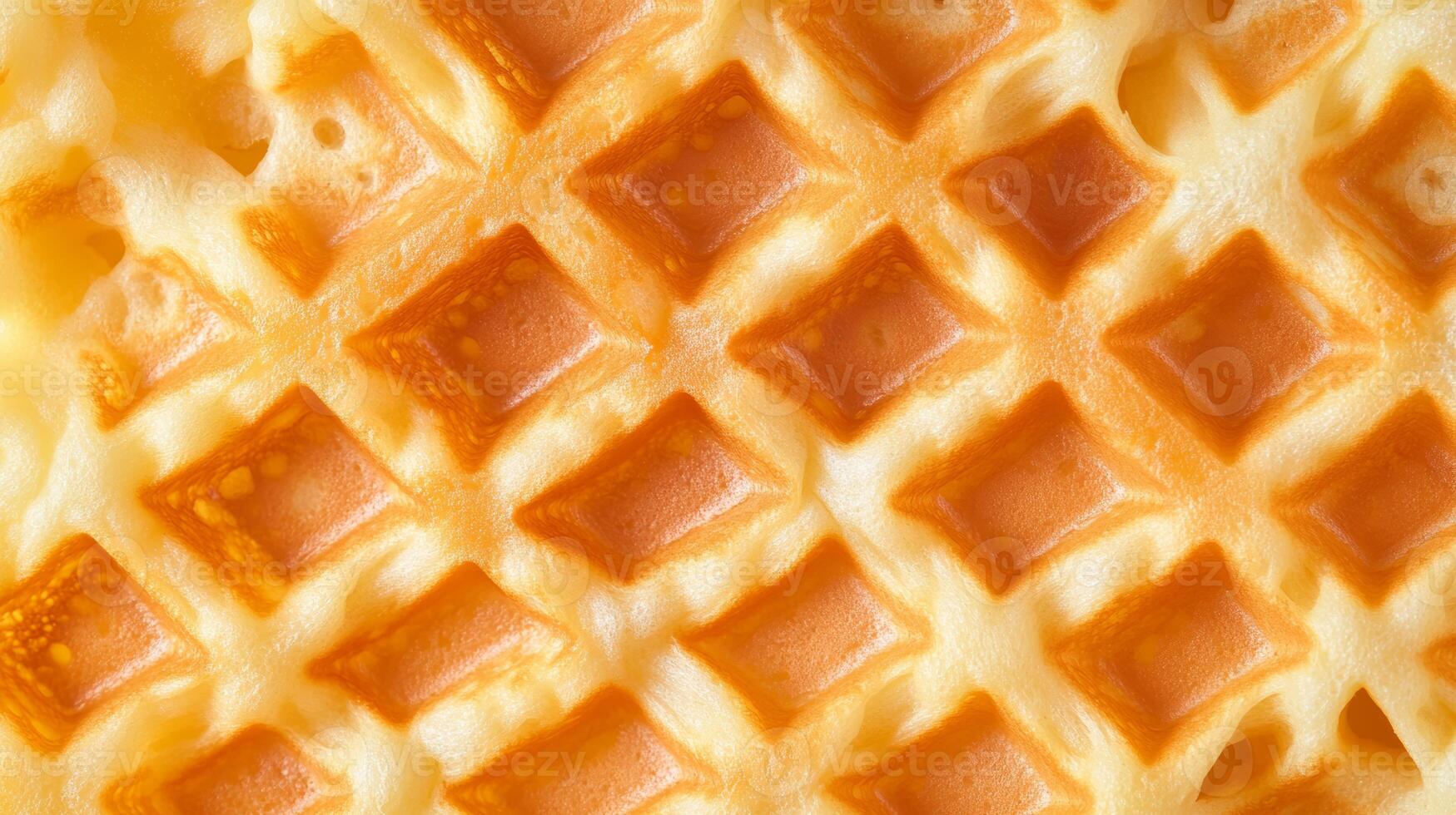 Close up view of a golden, crispy waffle showing its unique texture and pattern. Perfect for food photography and culinary presentations. photo
