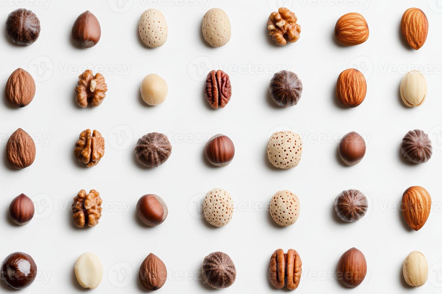 Assorted Edible Nuts and Seeds Arranged on a Light Background photo