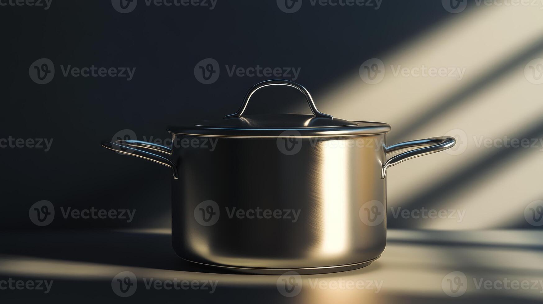 Stainless Steel Cooking Pot with Lid Illuminated by Natural Light photo