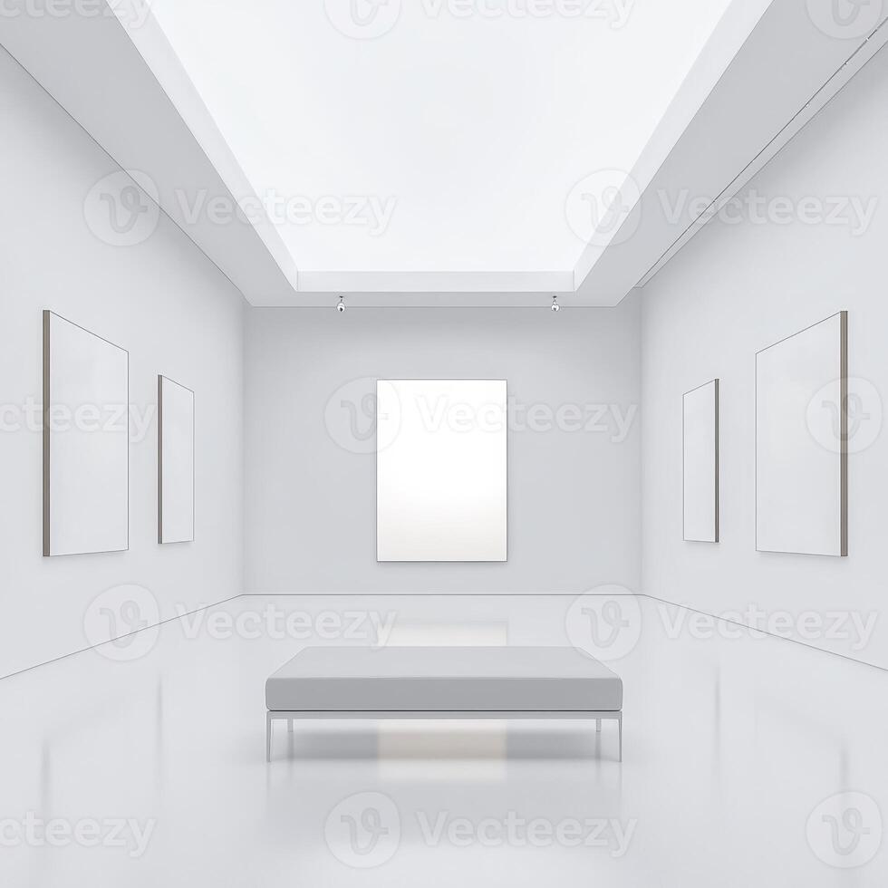 Minimalist Art Gallery Interior Design with White Walls and Natural Light photo