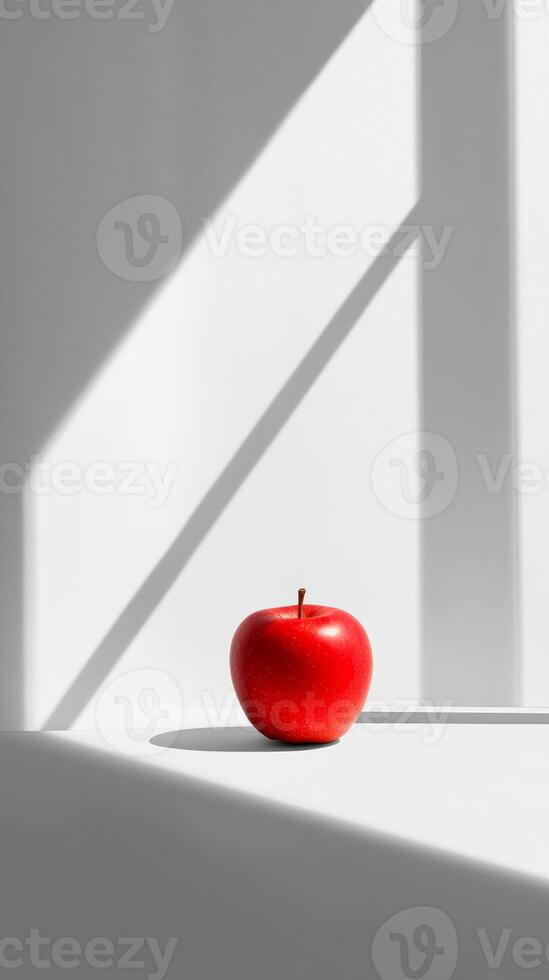 Bright Red Apple on Minimalist Background with Shadows and Light photo