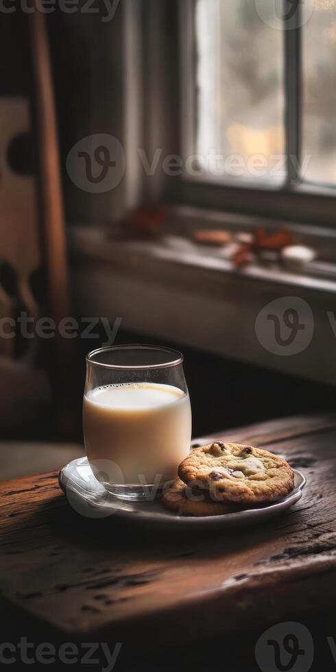 Cozy Scene with Cookies and Milk by Window in Soft Light photo