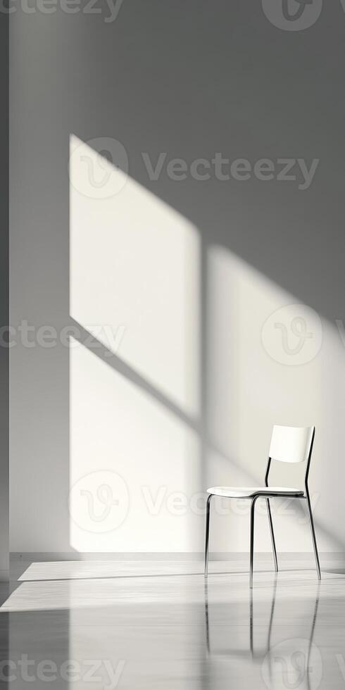 Minimalist Modern Chair with Light and Shadow in Bright Interior Space photo