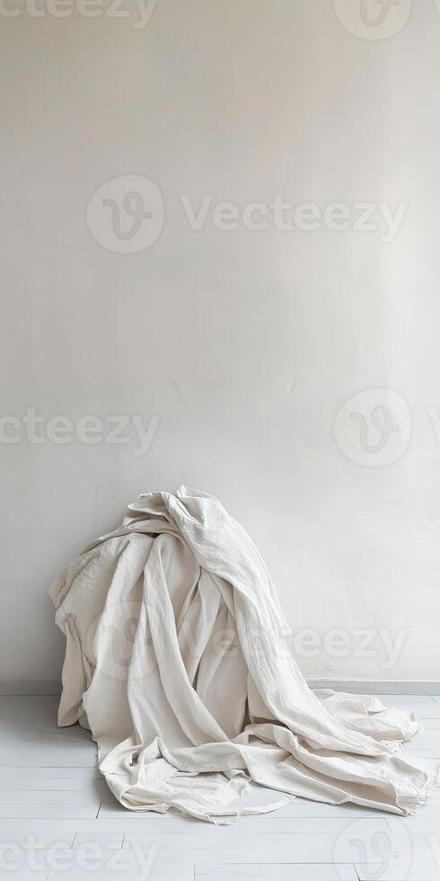 Minimalist Interior with Soft Beige Fabric Draped Against a Neutral Wall photo