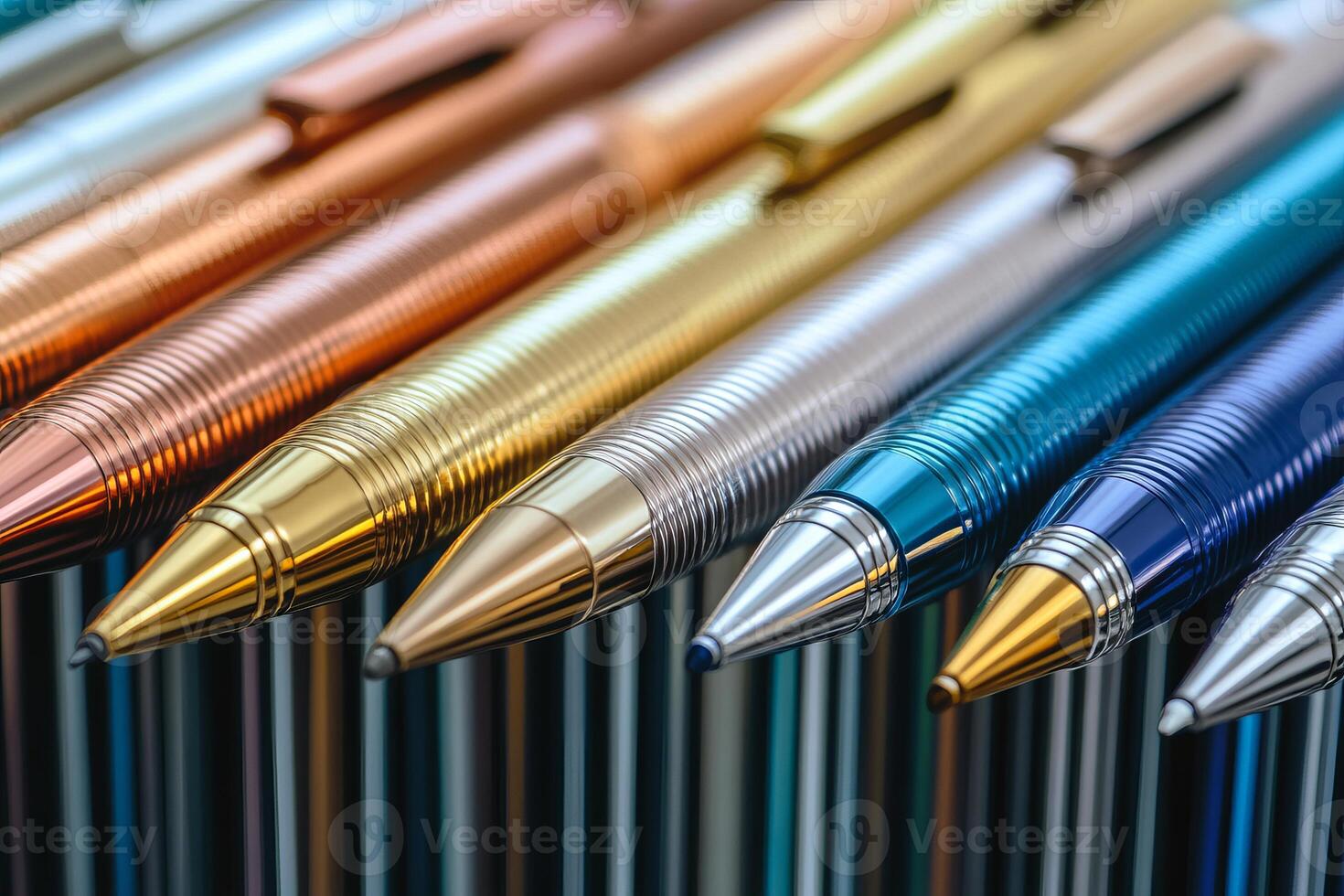 A row of pens with different colors and sizes photo