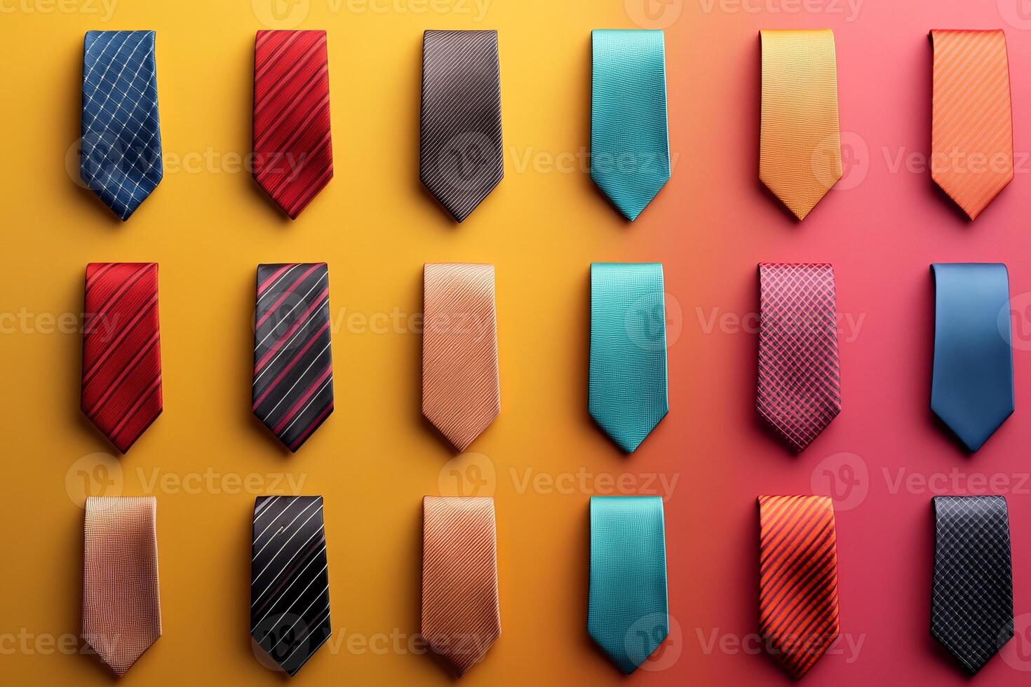 Colorful Array of Neckties on Gradient Background Showcasing Variety in Patterns and Textures photo
