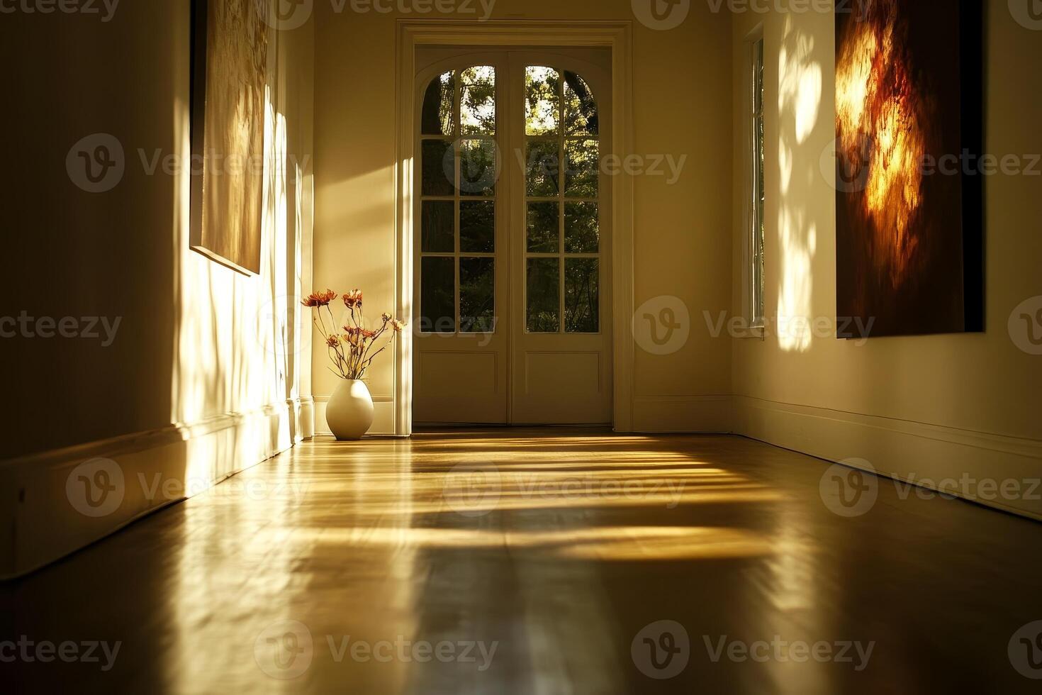 Elegant Hallway with Soft Natural Lighting and Illuminating Atmosphere photo