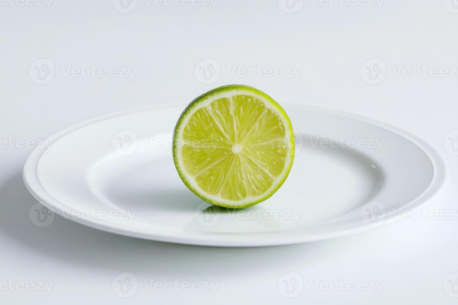 Fresh Lime Slice on White Plate Isolated on Light Background photo