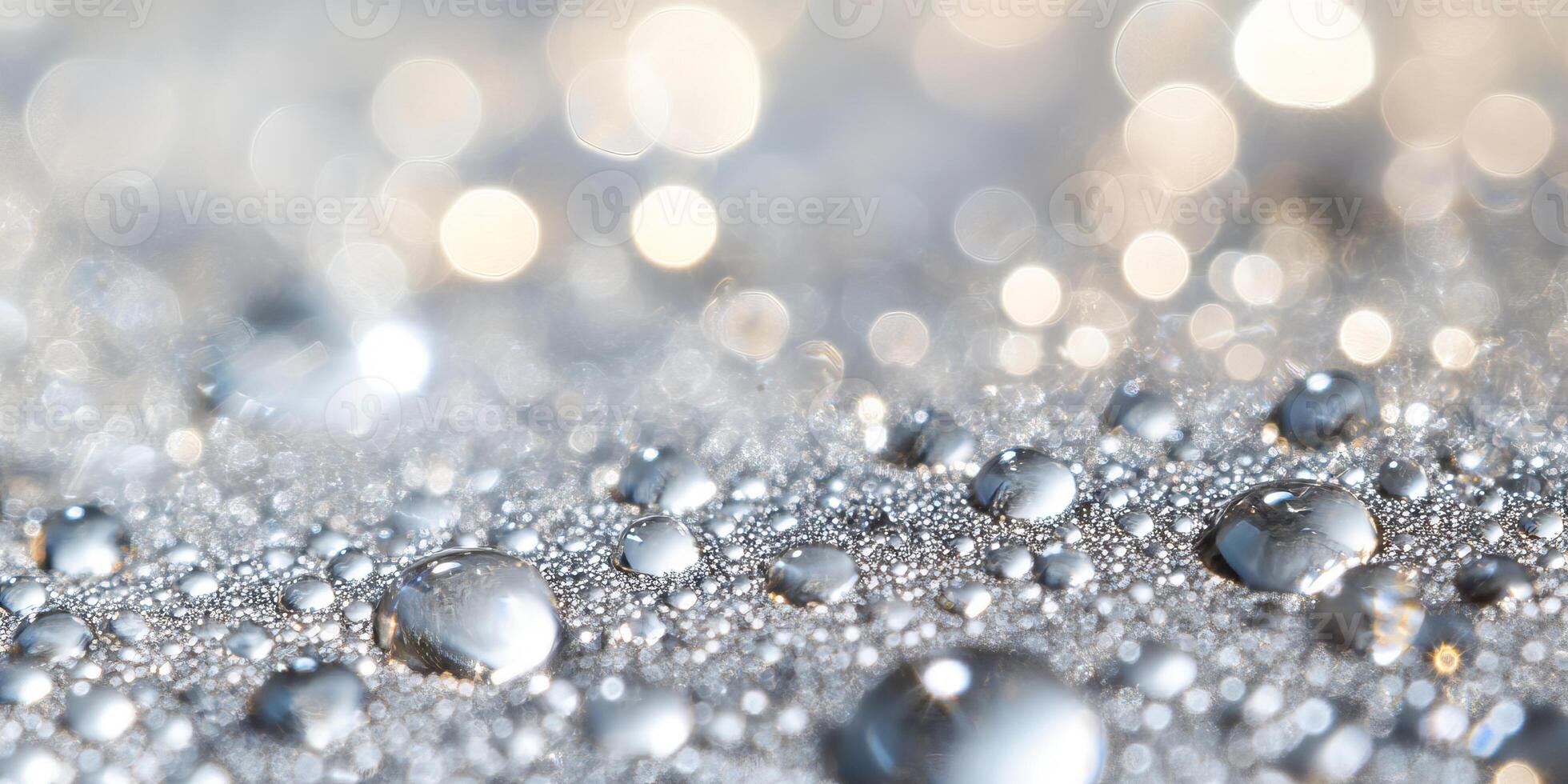 Close-Up of Water Droplets on a Shiny Surface with Bokeh Effect photo