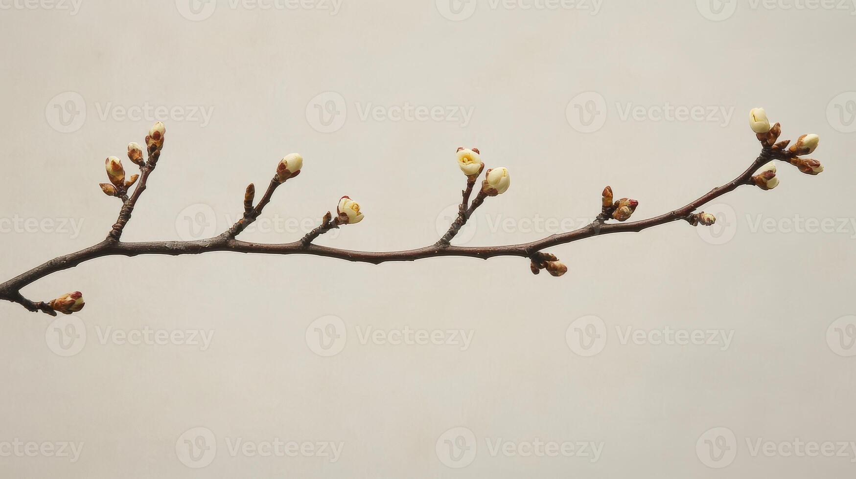 Minimalistic Image of a Budding Branch Against a Neutral Background photo