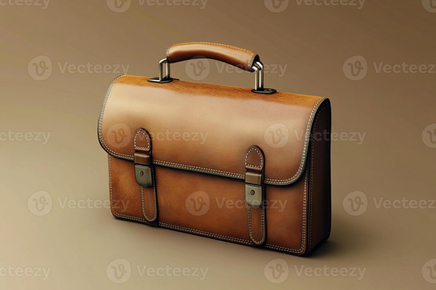 A brown leather briefcase with a gold zipper photo