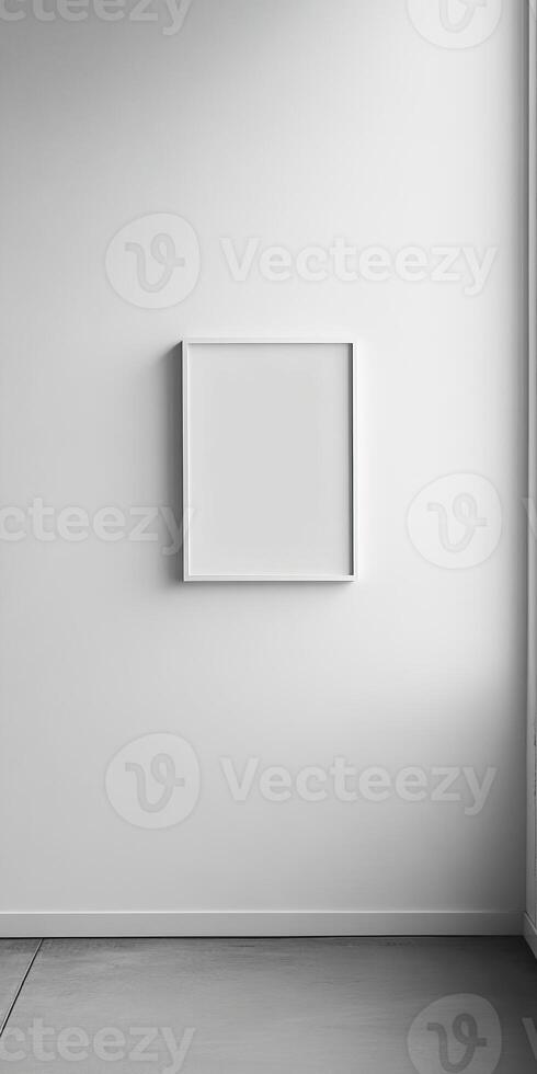 Minimalist White Frame on Clean White Wall in Modern Interior Design Setting photo