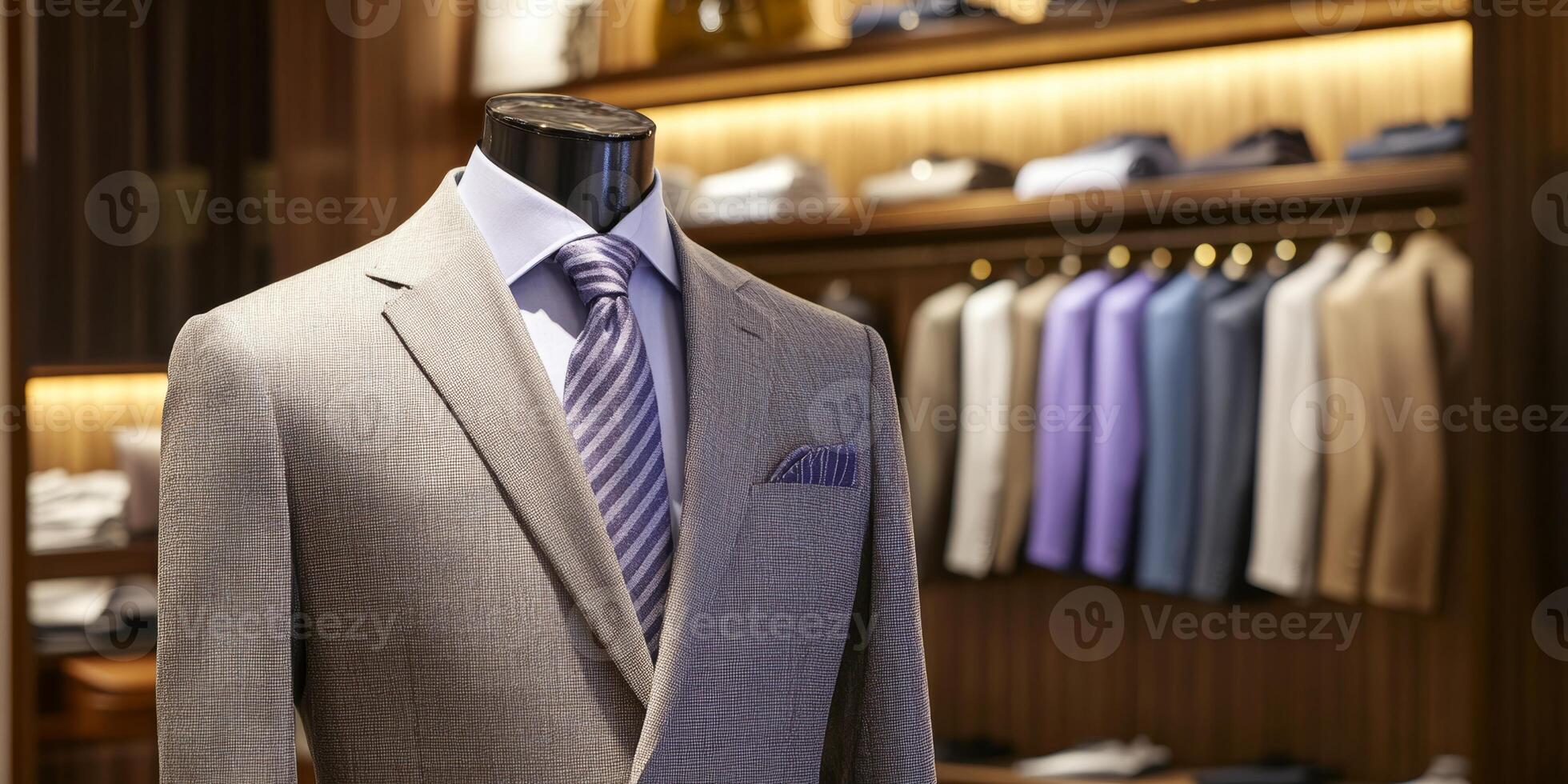 A man's suit is on display in a store photo
