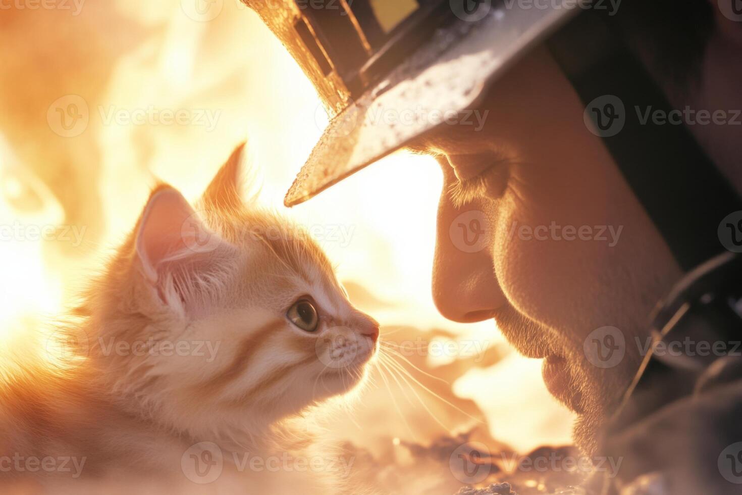 Firefighter bravely rescues kitten from burning building highlighting compassion amidst crisis photo