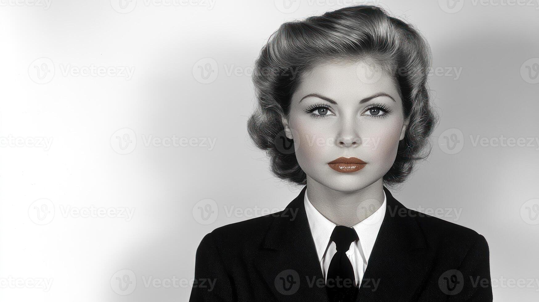 A woman exudes grace and confidence while dressed in a sophisticated black suit photo
