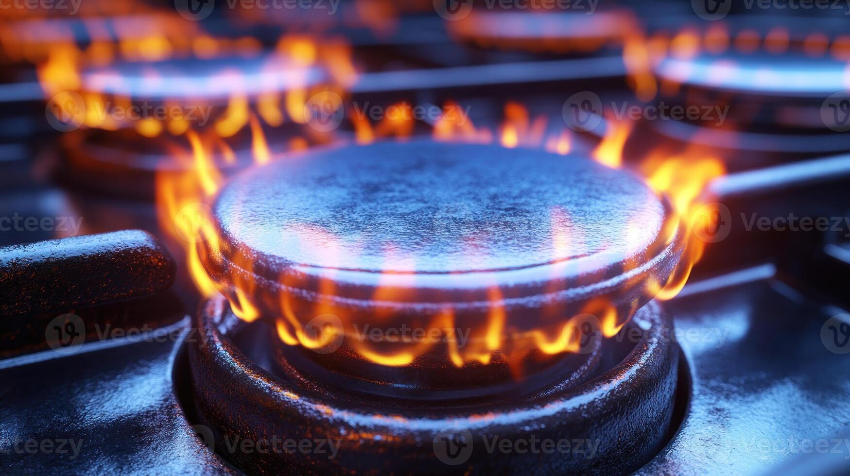 Flickering flames provide warmth and light in a rustic kitchen atmosphere photo