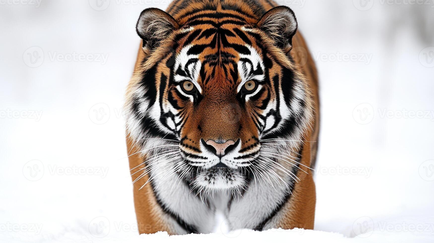 A striking tiger moves confidently through the snow, embodying grace and strength photo