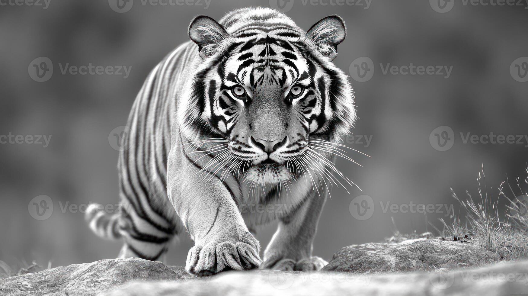 A majestic tiger stealthily prowls its habitat, showcasing strength and grace photo