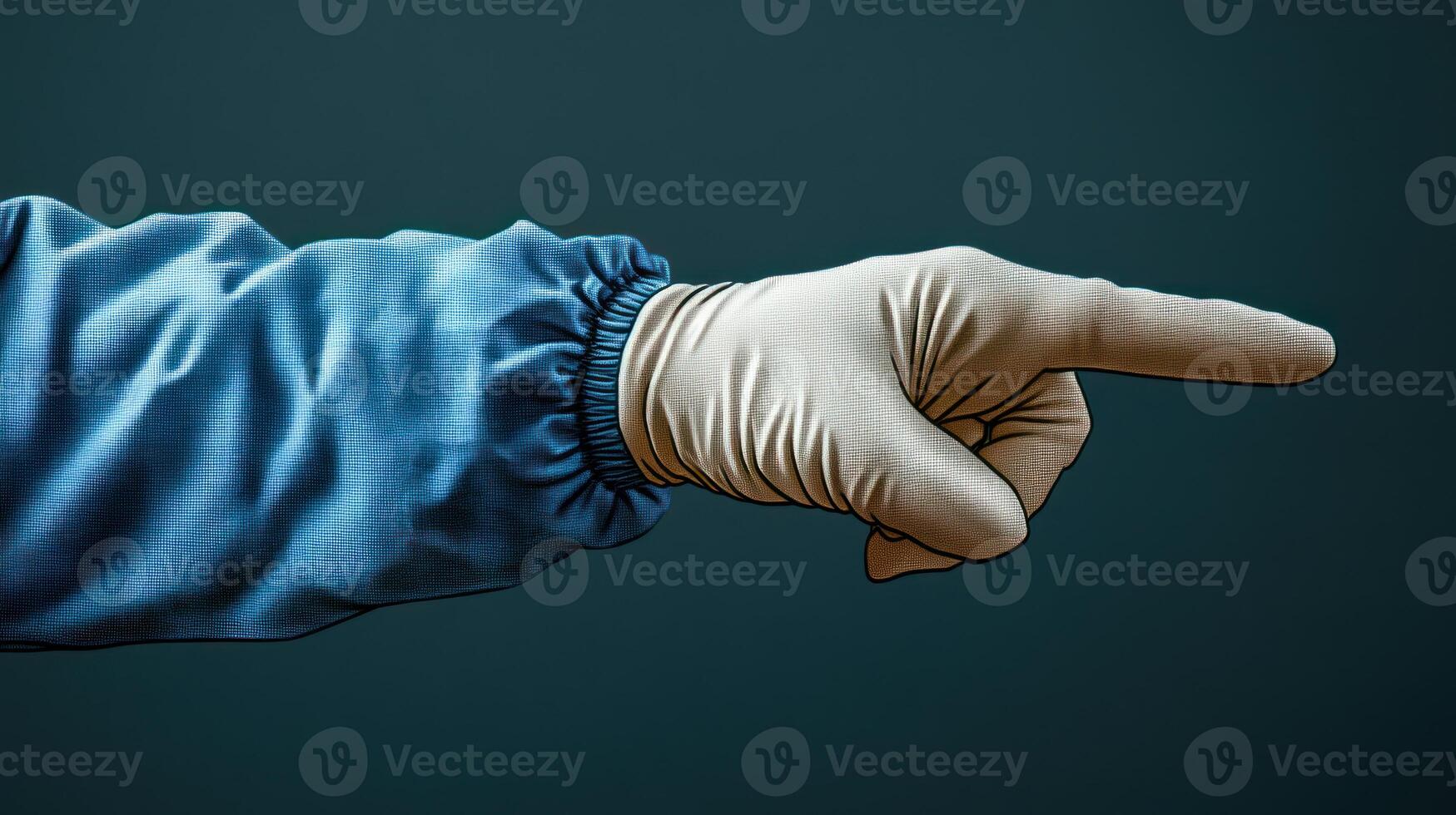 A gloved hand directs attention with a pointed gesture, suggesting authority in a clinical setting photo