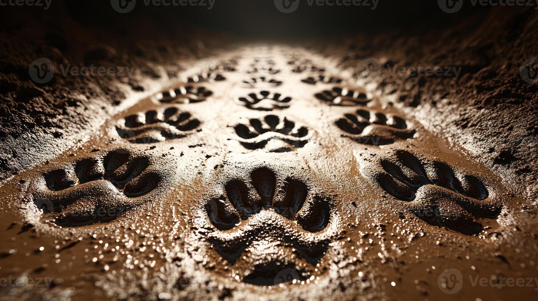 Tracks in wet earth display the journey of elusive creatures through the untouched wilderness photo