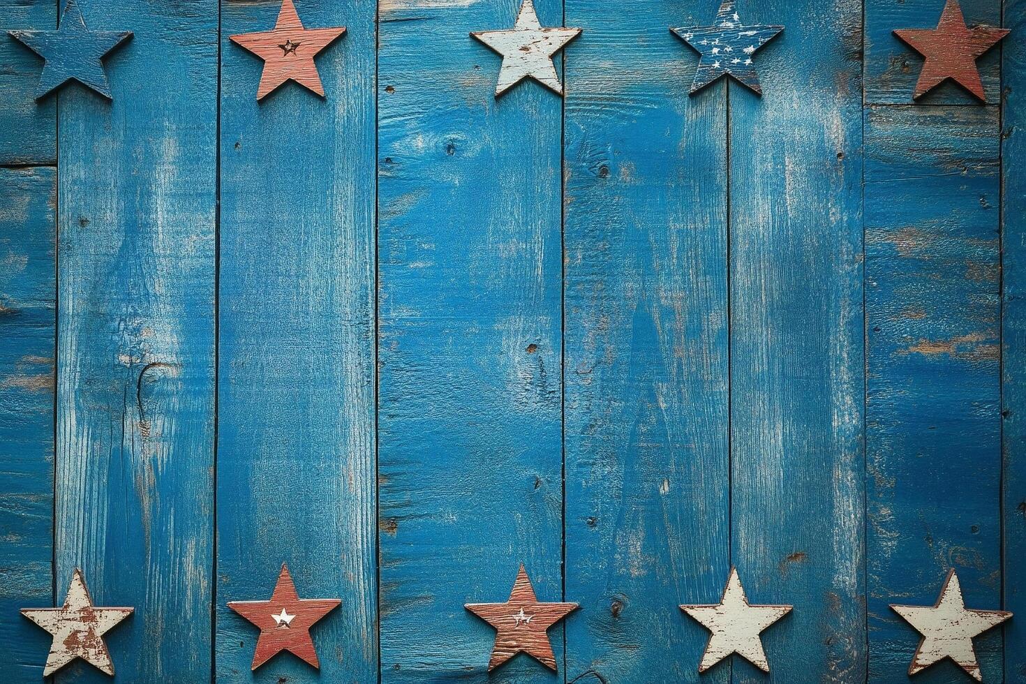 Rustic blue wooden plank background bordered weathered star decorations for patriotic or festive themes photo