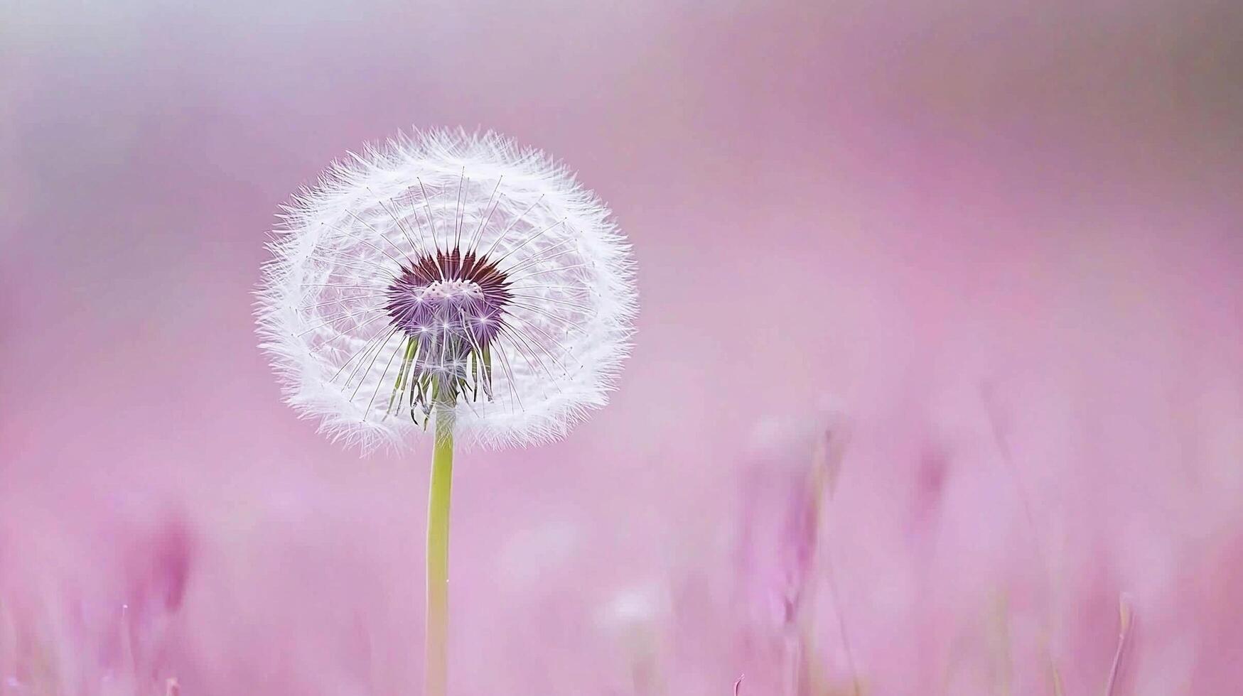 a blooming dandelion with seeds ready to disperse in dreamy pink and blue light photo