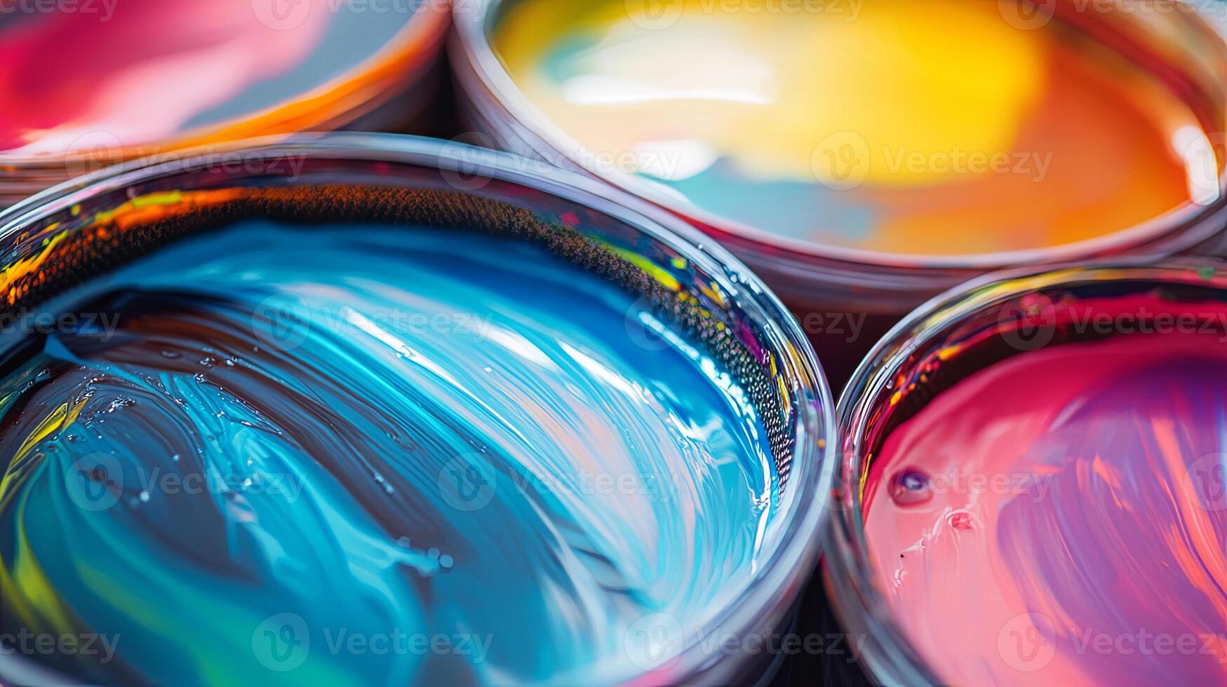 Paint cans with different colors of paint photo
