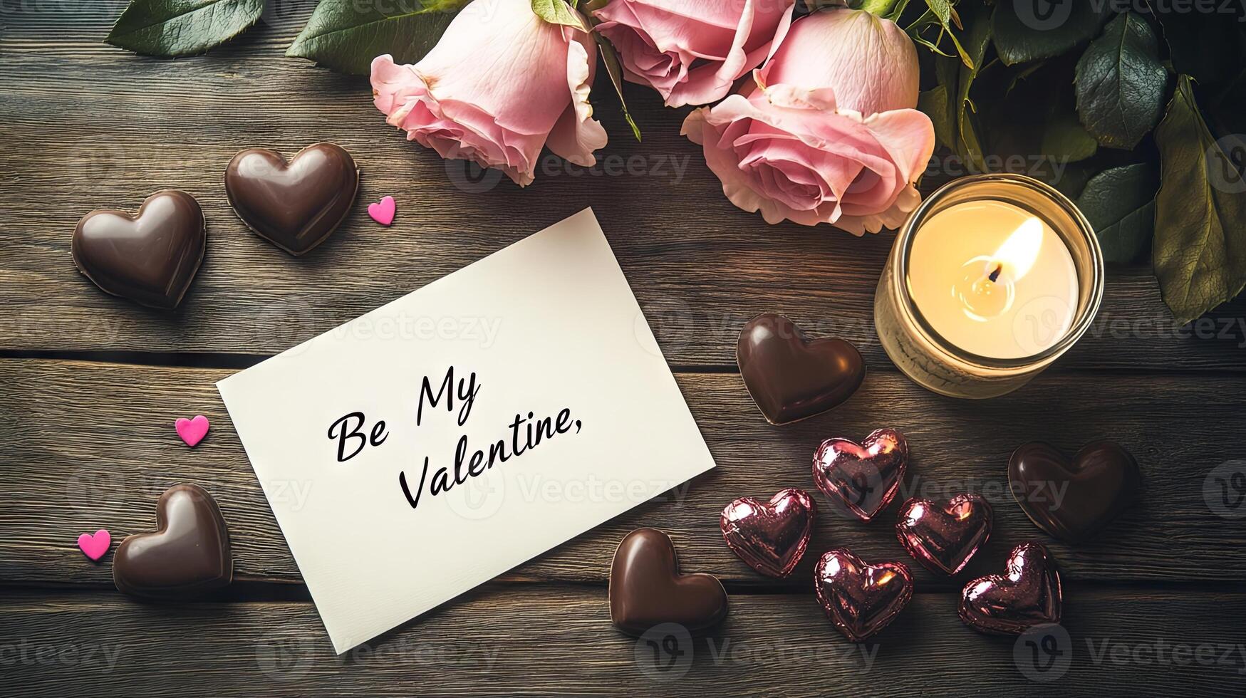 Valentine's day card with roses and candles photo