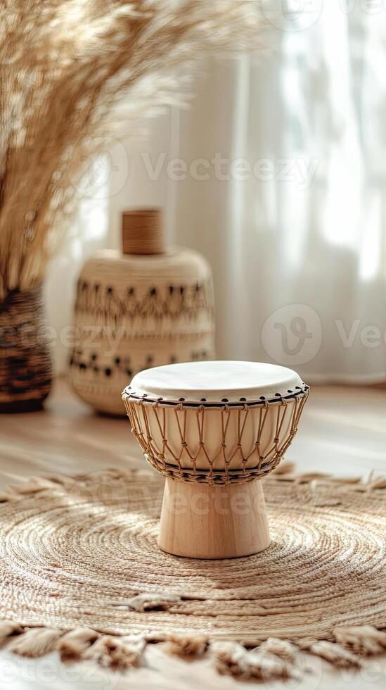 Boho Drum and Baskets Warm and Rustic Home Decor photo