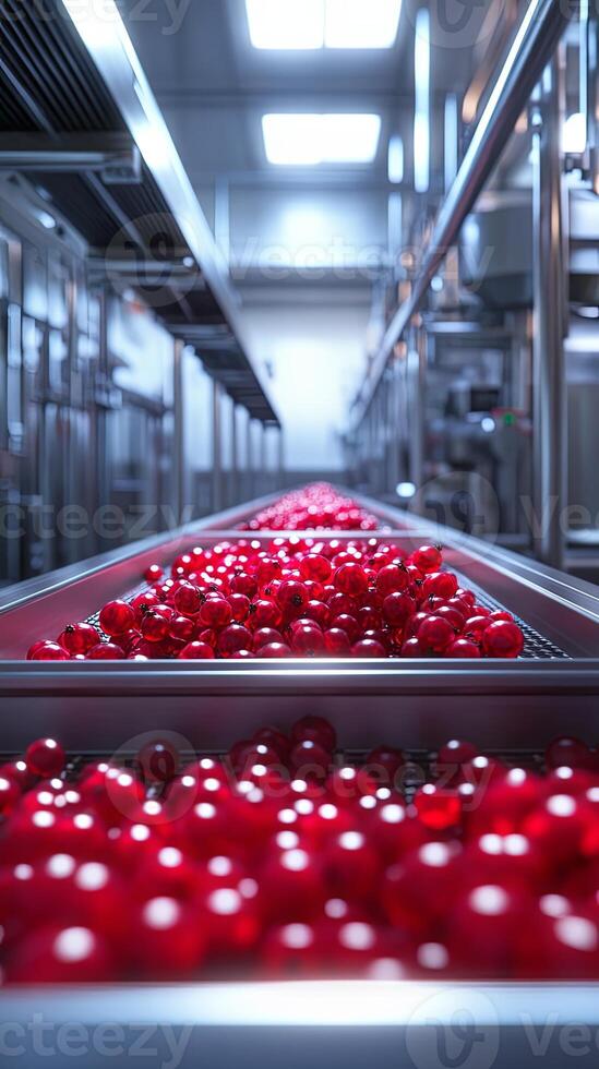 Red Berries Processing Line in Modern Food Factory photo