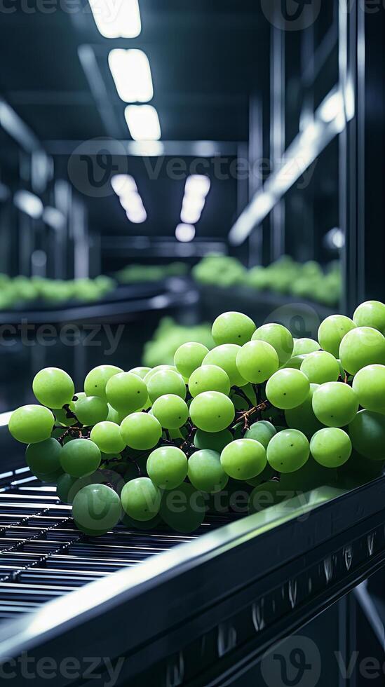 Fresh Green Grapes on a Modern Food Processing Line photo