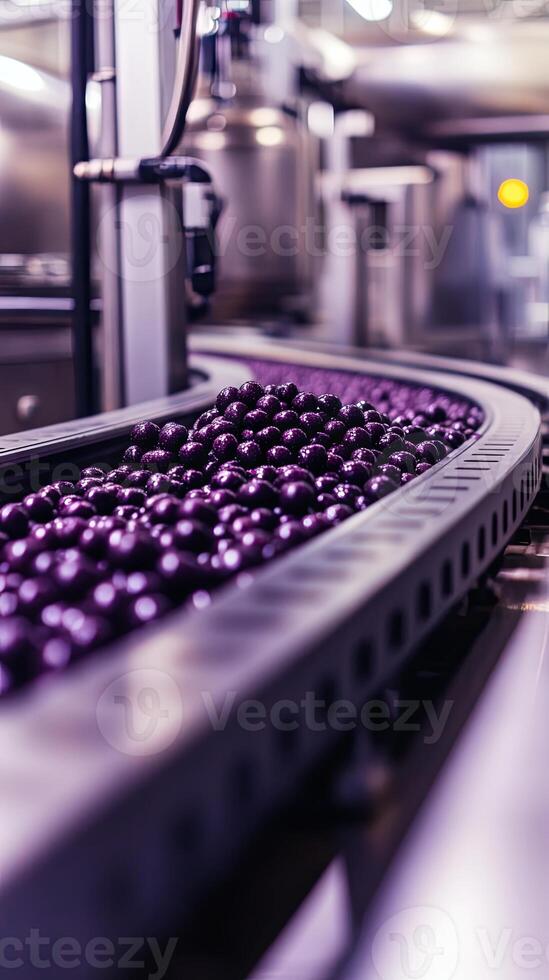 Automated Food Production Line with Purple Products photo