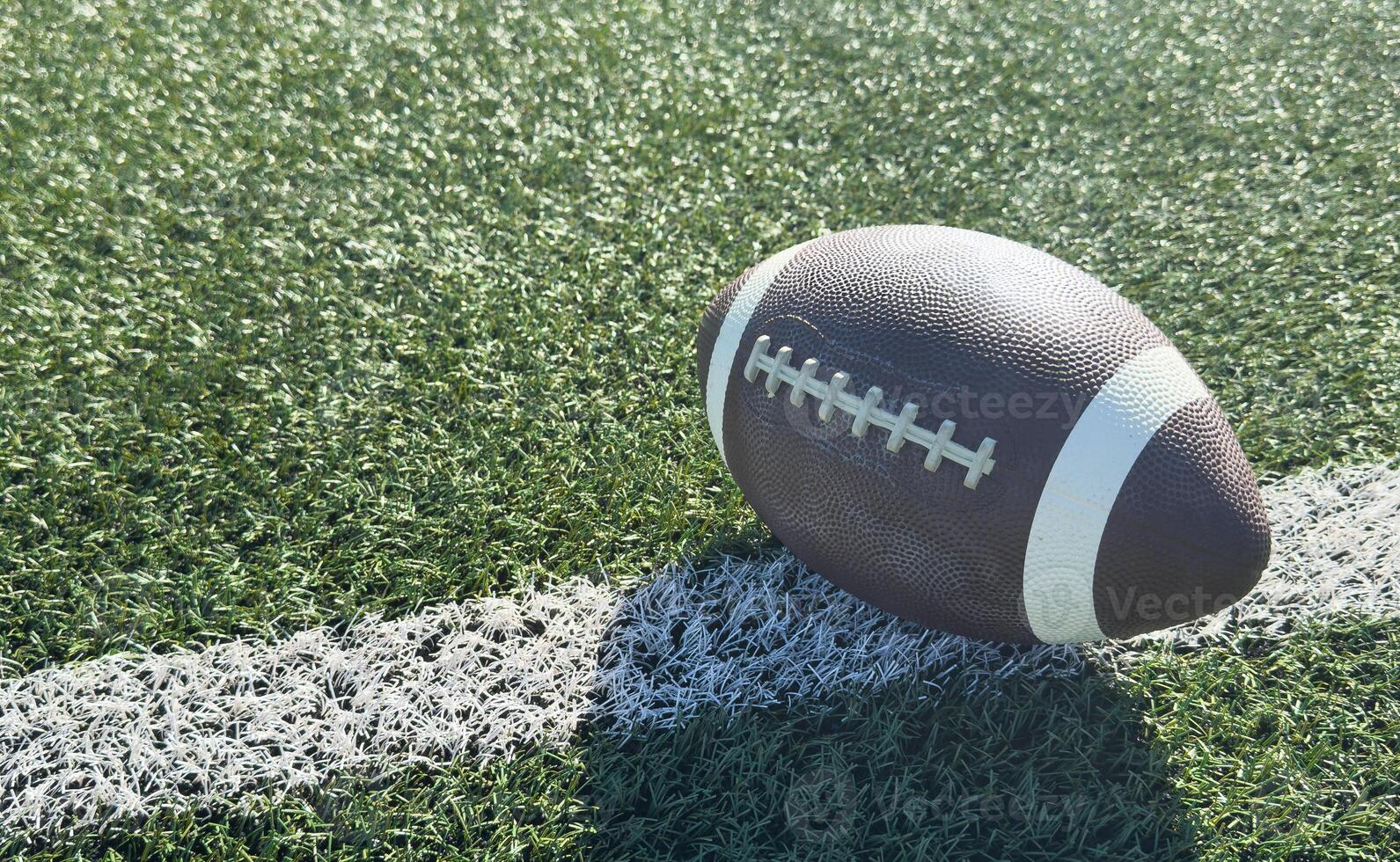 Pro American Football on the Field Close Up with Yard Lines Beyond photo