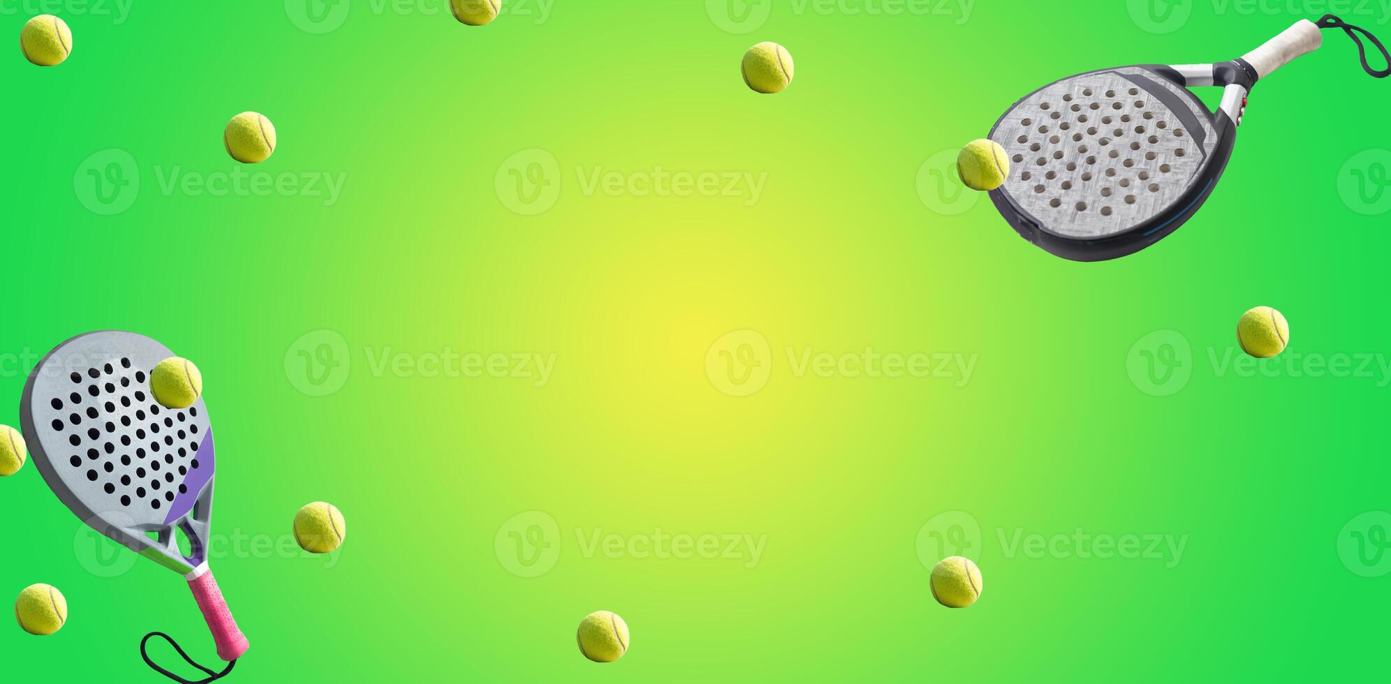Isolated paddle tennis racket and balls, sports objects photo