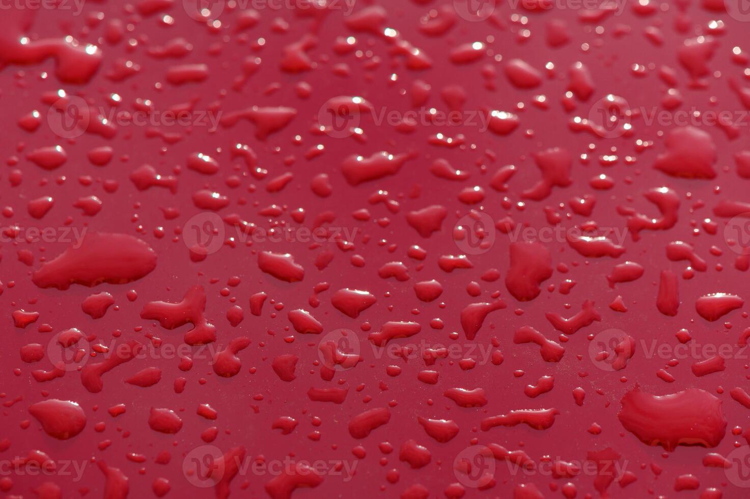 Raindrops glisten on a vibrant red surface, capturing the beauty of nature and color in harmony photo