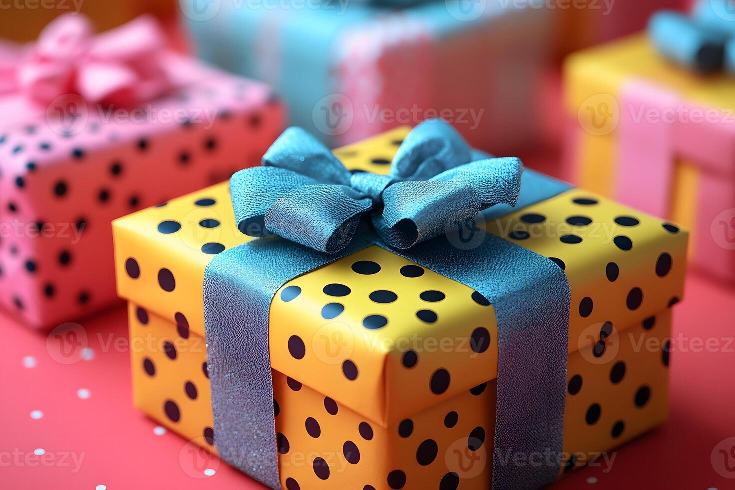 Vibrant Gift Box Arrangement with Polka Dot Patterns for Celebrations and Events photo