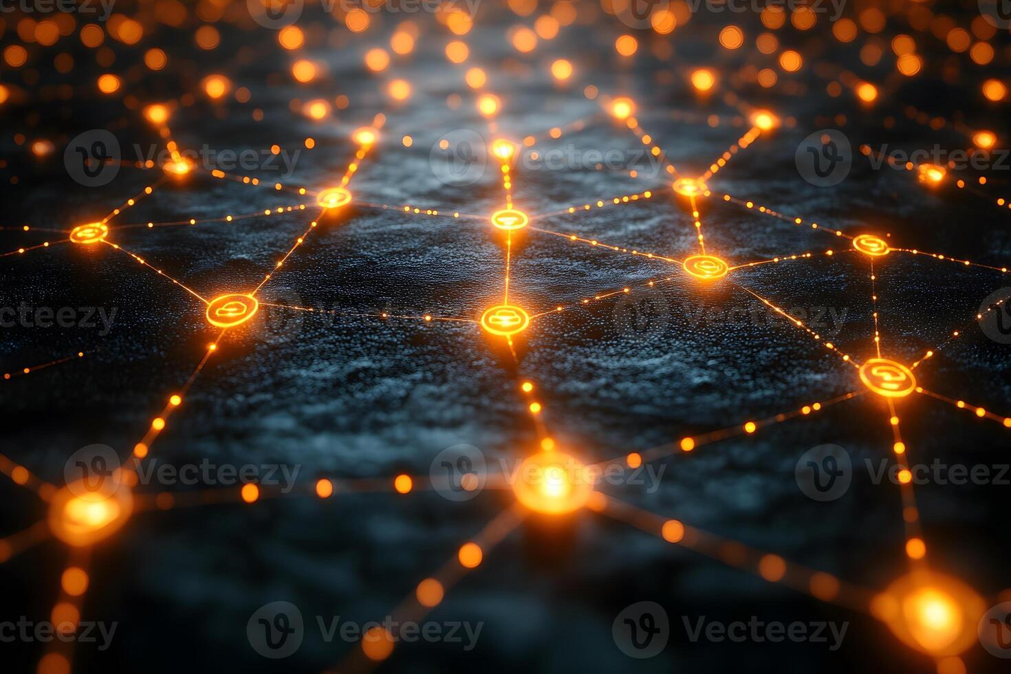 Futuristic Network Concept with Glowing Connections in Darkness photo