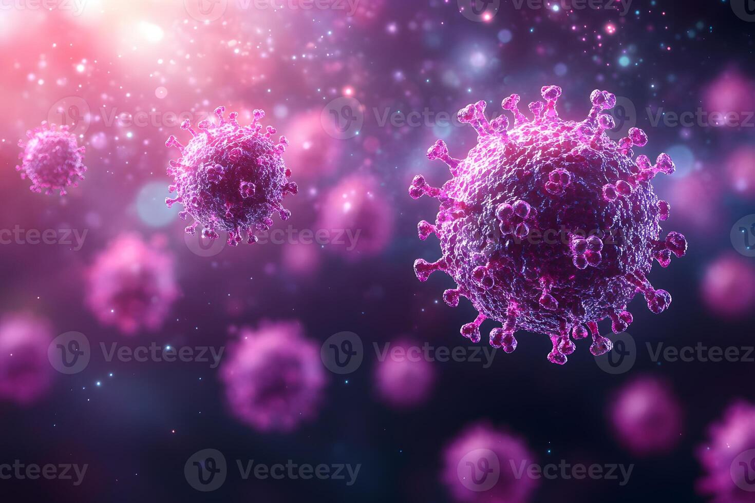 Microscopic View of Viruses with Glowing Light Effects for Science and Medical Research Design photo